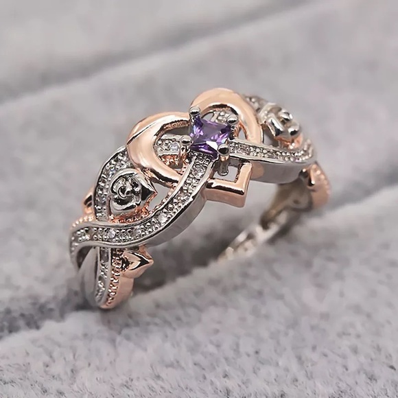 New Women’s Two Tone Rose Gold Plated Amethyst Ring - Picture 2 of 5